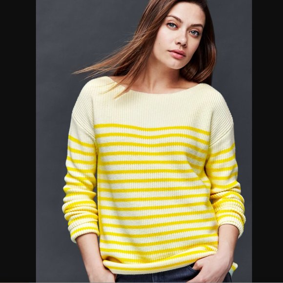 GAP Sweaters - Gap White Yellow Stripe Crew Neck Sweater XXL Long Sleeve